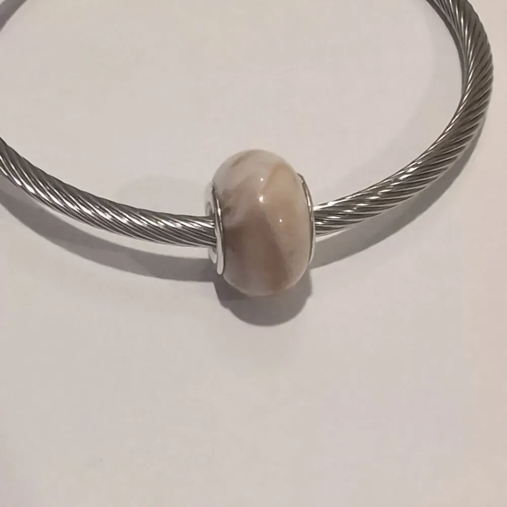 Silver Brown and White Blended‎ Charm for Pandora Style Bracelet